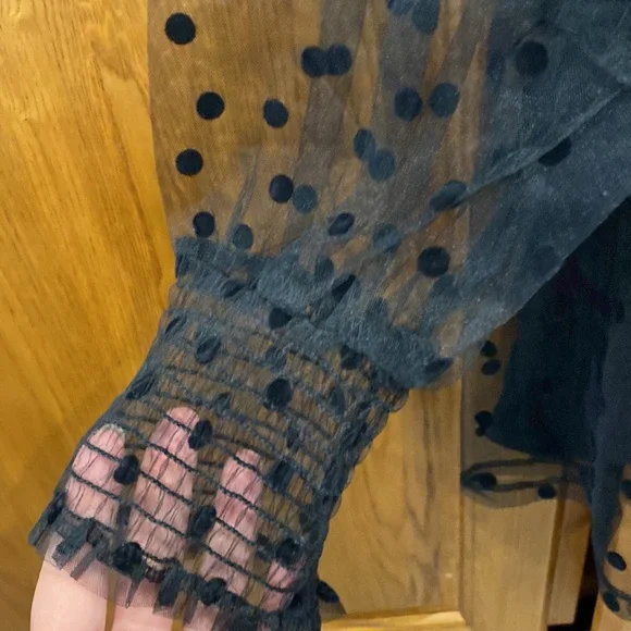 NWOT First Love Black Sheer Polka Dot Blouse size small - Picture 4 of 8